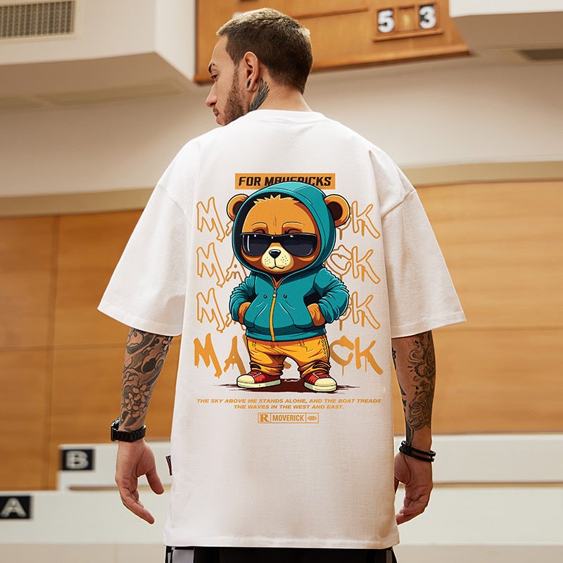 2023 oversize American Tide brand men's clothing large size loose bear short sleeve T-shirt large size half sleeve summer - Image 1