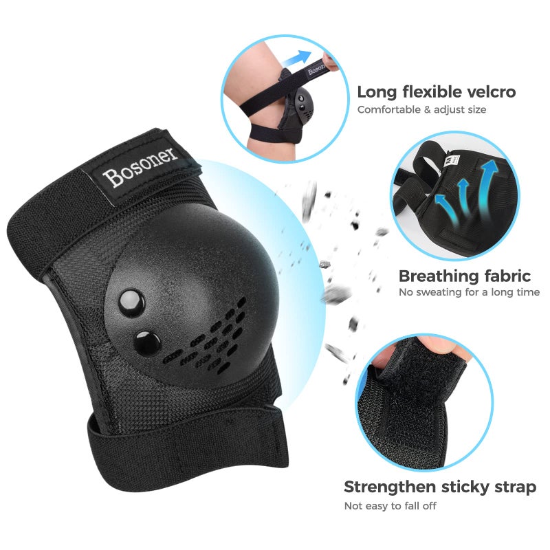 BOSONER Kids/Youth Knee Pad Elbow Pads for Roller Skates Cycling BMX Bike Skateboard Inline Rollerblading, Skating Skatings Scooter Riding Sports - Image 3
