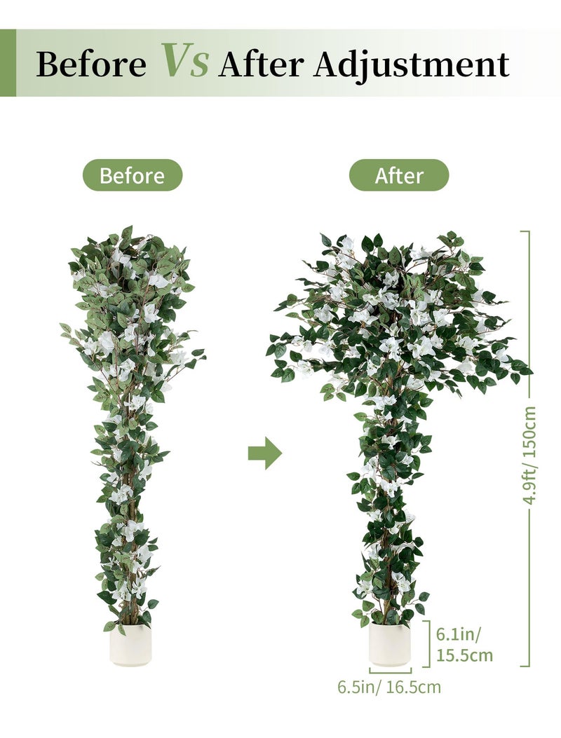 BLOSMON Bougainvillea Artificial Flower Tree: 5ft White Fake Flower Plant for Front Porch Decor - Faux Silk Floral Trees with Pot for Outdoor Garden Patio Indoor Home Office Floor Decoration - Image 4
