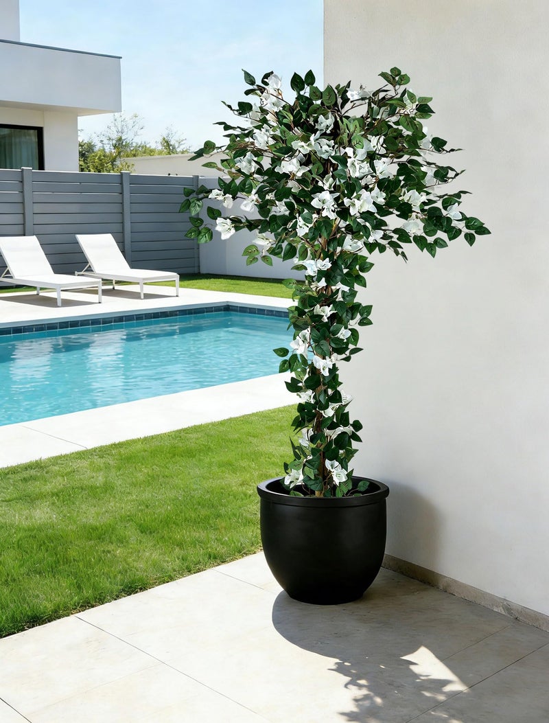 BLOSMON Bougainvillea Artificial Flower Tree: 5ft White Fake Flower Plant for Front Porch Decor - Faux Silk Floral Trees with Pot for Outdoor Garden Patio Indoor Home Office Floor Decoration - Image 5