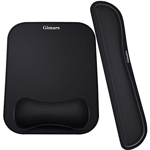Gimars Elongate Smooth Lycra Fabric Ergonomic Mouse Pad Wrist Support, Gel Memory Foam Cushion Set Keyboard Wrist Rest Support, Pain Relieve for Computer, Laptop, Office, School, Home, Gaming, Black - Image 1