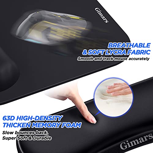 Gimars Elongate Smooth Lycra Fabric Ergonomic Mouse Pad Wrist Support, Gel Memory Foam Cushion Set Keyboard Wrist Rest Support, Pain Relieve for Computer, Laptop, Office, School, Home, Gaming, Black - Image 4
