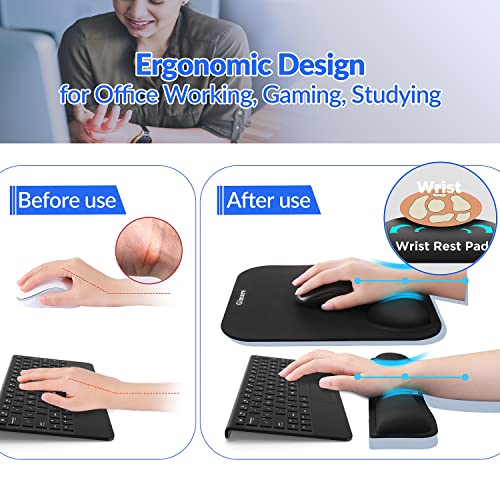 Gimars Elongate Smooth Lycra Fabric Ergonomic Mouse Pad Wrist Support, Gel Memory Foam Cushion Set Keyboard Wrist Rest Support, Pain Relieve for Computer, Laptop, Office, School, Home, Gaming, Black - Image 3