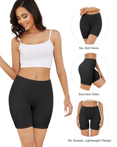 voenxe Women Cotton Boy Shorts Underwear,Lady Boxer Brief,High Waist Anti Chafe Short for Under Dress,Soft Biker Panty 4Pack Coffee - Image 2