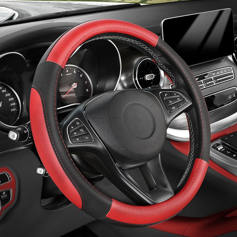 SEG Direct Black and Red Microfiber Leather Steering Wheel Cover for Prius Civic 14" - 14.25" - Image 1