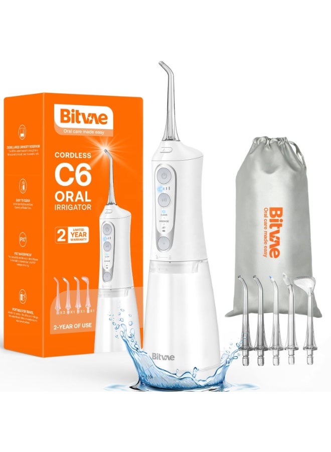 Bitvae C6 Large Capacity Water Dental Flosser for Teeth, Rechargeable Cordless Oral Irrigator with 300ML Built in Tank, 3 Modes and 6 Jet Tips, IPX7 Waterproof for Home and Travel