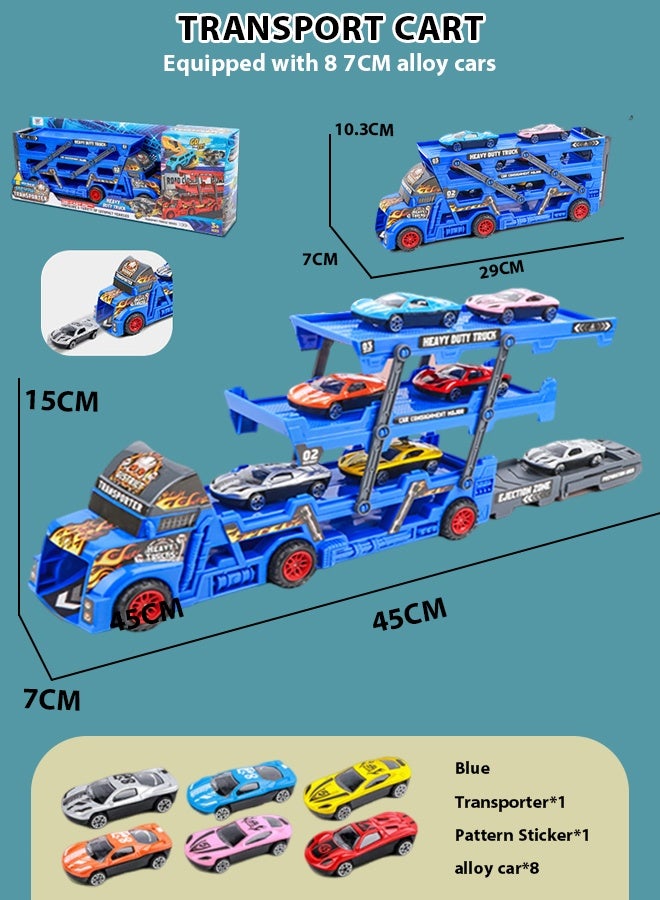 Foldable toy truck 8Pcs Racer Vehicle With Container Truck Catapult folding container truck toy Folding container toy car Alloy car toy set Multi layer storage Boy's toy car  - Image 2