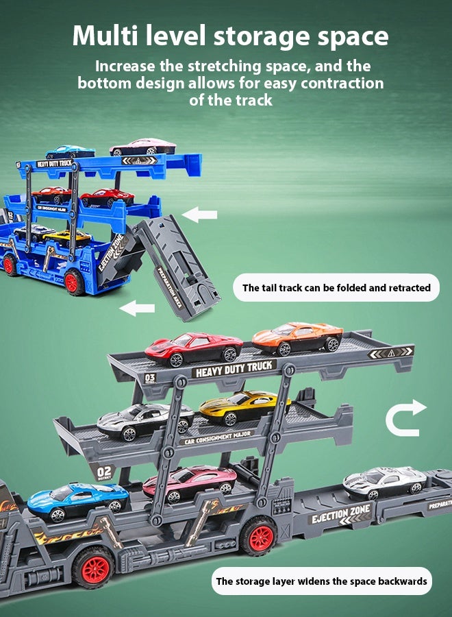Foldable toy truck 8Pcs Racer Vehicle With Container Truck Catapult folding container truck toy Folding container toy car Alloy car toy set Multi layer storage Boy's toy car  - Image 3