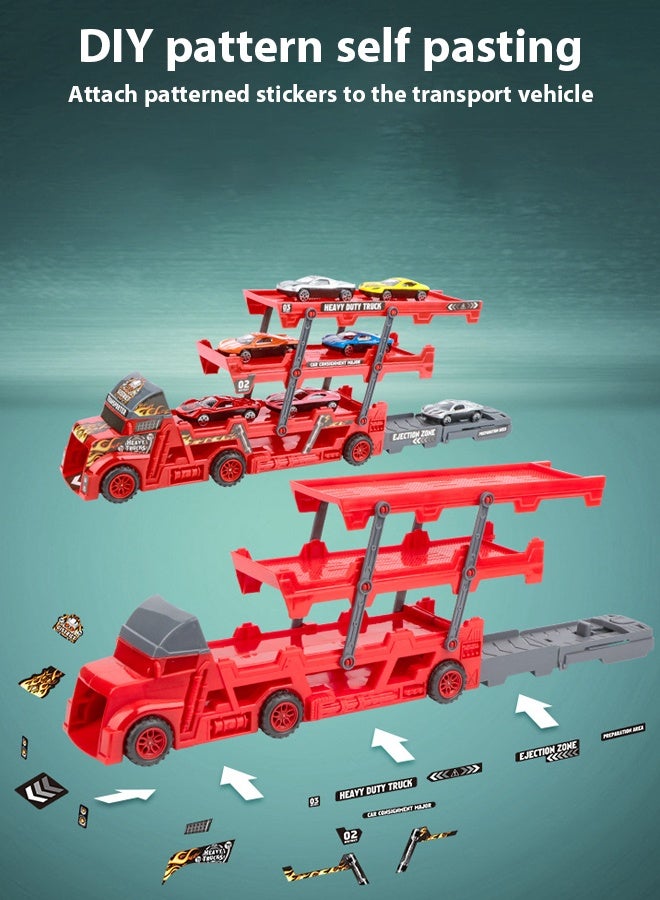 Foldable toy truck 8Pcs Racer Vehicle With Container Truck Catapult folding container truck toy Folding container toy car Alloy car toy set Multi layer storage Boy's toy car  - Image 4