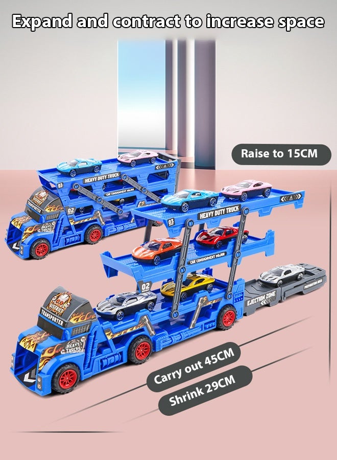 Foldable toy truck 8Pcs Racer Vehicle With Container Truck Catapult folding container truck toy Folding container toy car Alloy car toy set Multi layer storage Boy's toy car  - Image 5