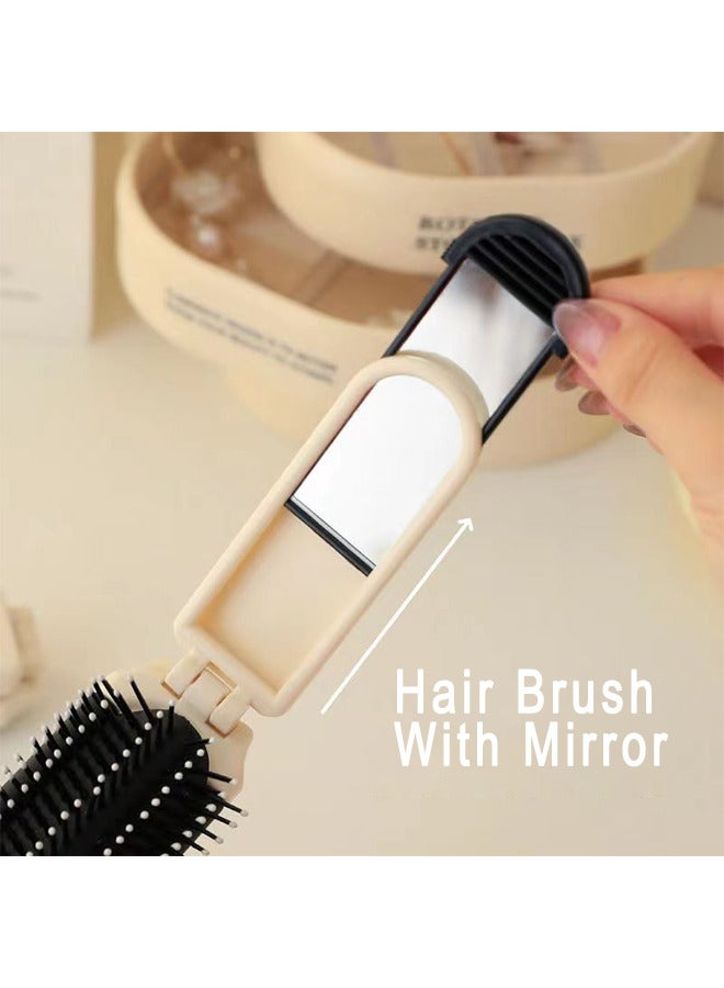 Depend 2 Pack Folding Hair Mini Brush With Mirror Portable Travel Hair Brush Air Cushion Comb Pocket Hair Styling Brush Hair Massage Brush for Women Men - Detangle Smooth And Style Any Hair Type - Image 2
