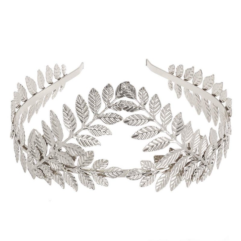Leaf Headband Roman Goddess Crown Hair Band Boho Bridal Christmas Hair Hoop Women Girls Wedding Hairband Party Decoration Headdress Cosplay Costume Headwear Handmade Headpiece Hair Accessories Silver