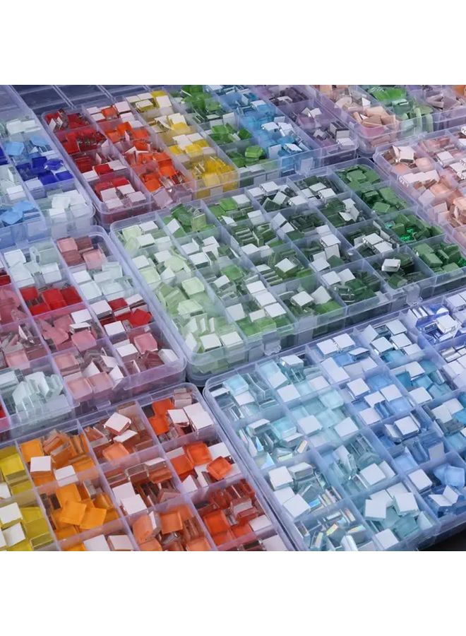 فسيفساء زجاجية ملونة ٣ قطع ٧٢٠ قطعة فسيفساء زجاجية مربعة عالية الجودة لصنع المجوهرات والفنون اليدوية - Image 3