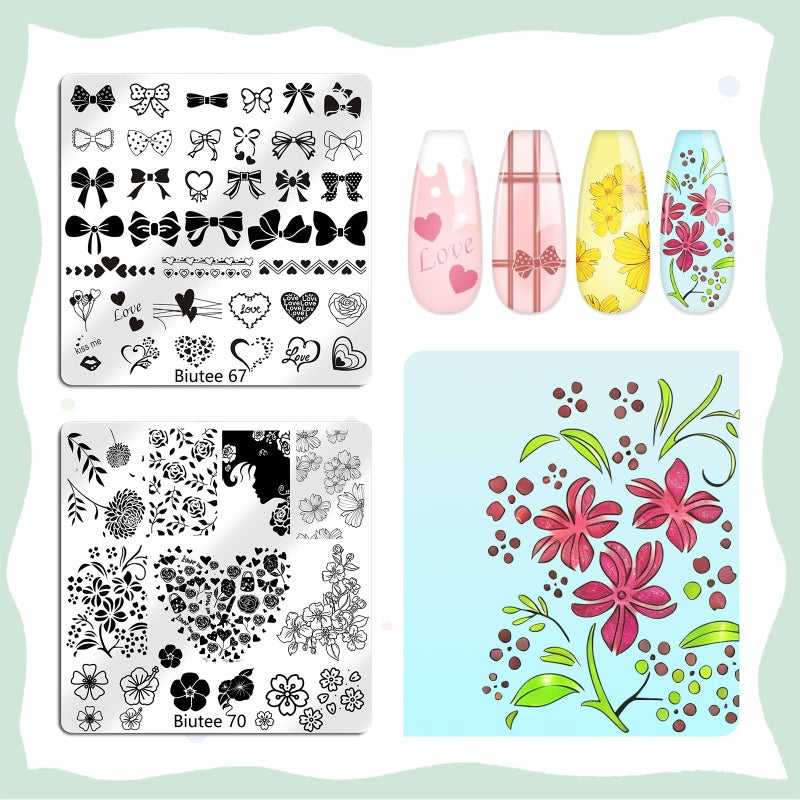 Biutee Nail Stamping Plates Set 16PCS Nail Stamper Kit with Nail Stamper, Scraper & Storage Bag Nail Art Stamping Plates Butterfly Star Flower Leaf Bowknot Design Nail Stamping Kit - Image 2