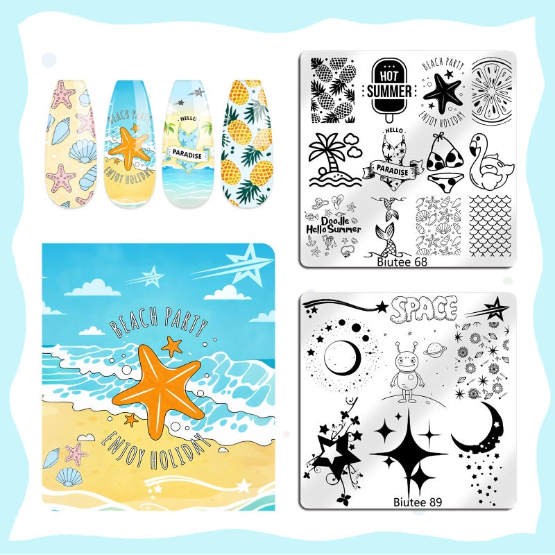Biutee Nail Stamping Plates Set 16PCS Nail Stamper Kit with Nail Stamper, Scraper & Storage Bag Nail Art Stamping Plates Butterfly Star Flower Leaf Bowknot Design Nail Stamping Kit - Image 3