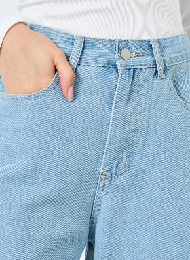 تايك تو بنطال جينز سادة بقصة أرجل واسعة