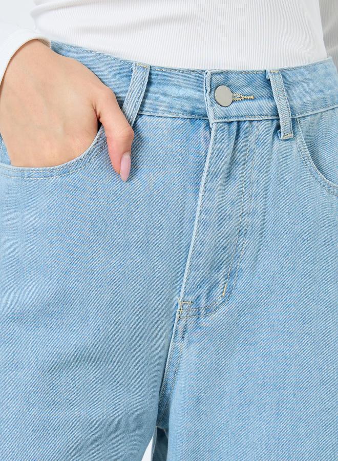 تايك تو بنطال جينز سادة بقصة أرجل واسعة - Image 3