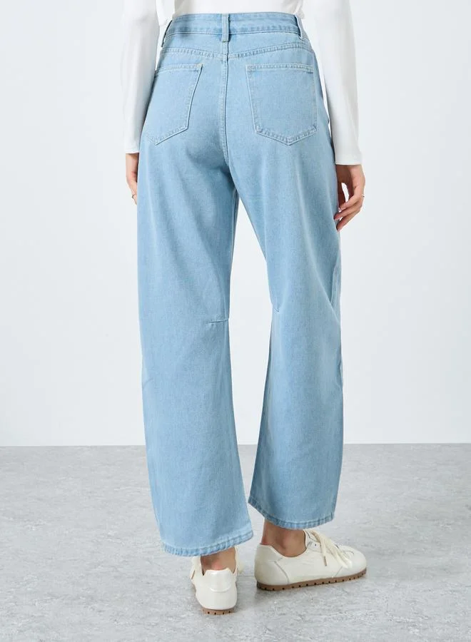 تايك تو بنطال جينز سادة بقصة أرجل واسعة