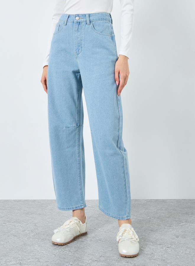 تايك تو بنطال جينز سادة بقصة أرجل واسعة - Image 2