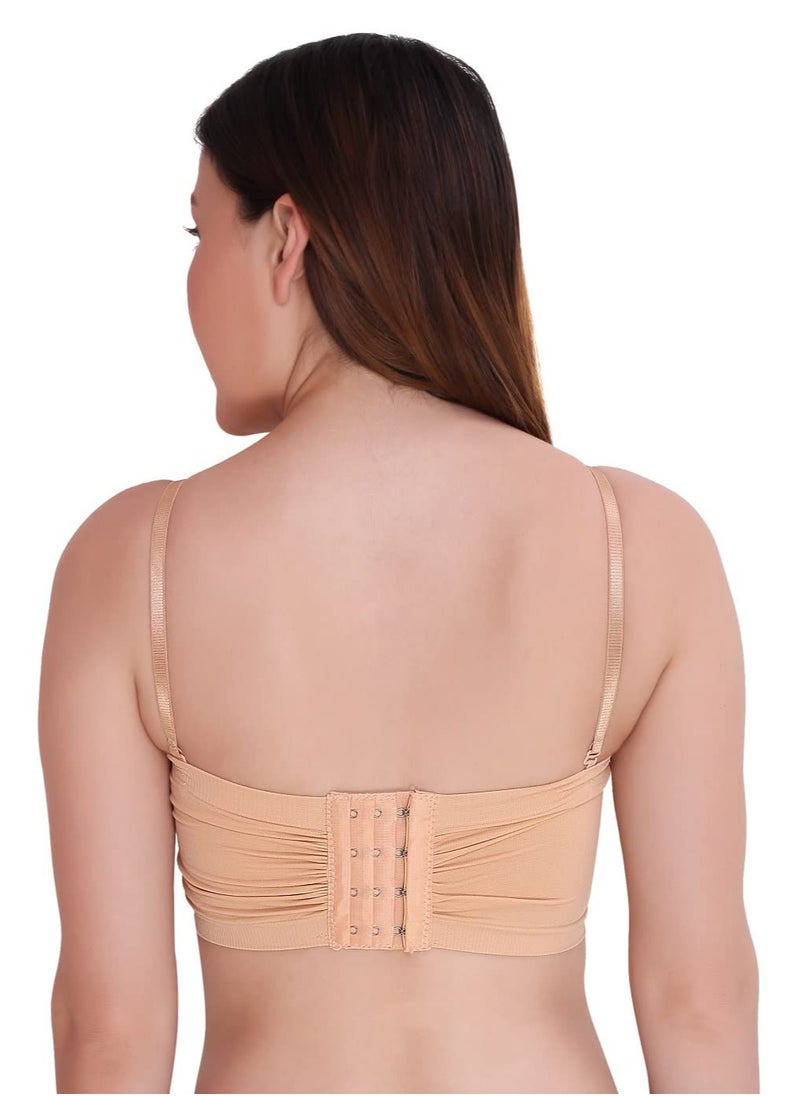 Glamroot - Women's Padded Seamless Strapless Multi Way Tube Bra with Back Hook & Removable Pads Black & Beige - Image 1