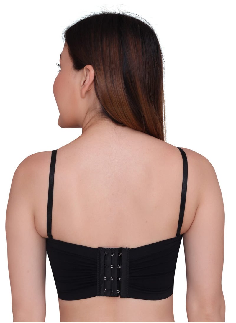 Glamroot - Women's Padded Seamless Strapless Multi Way Tube Bra with Back Hook & Removable Pads Black & Beige - Image 1