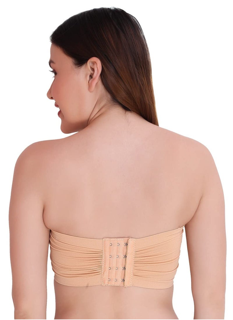 Glamroot - Women's Padded Seamless Strapless Multi Way Tube Bra with Back Hook & Removable Pads Black & Beige - Image 1