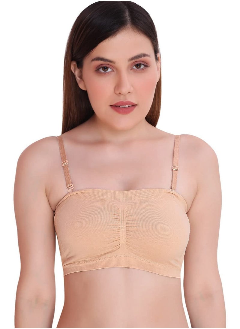 Glamroot - Women's Padded Seamless Strapless Multi Way Tube Bra with Back Hook & Removable Pads Black & Beige - Image 1