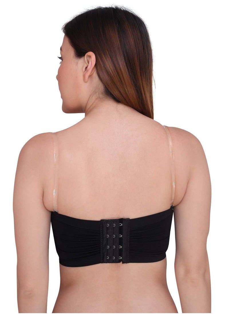 Glamroot - Women's Padded Seamless Strapless Multi Way Tube Bra with Back Hook & Removable Pads Black & Beige - Image 1