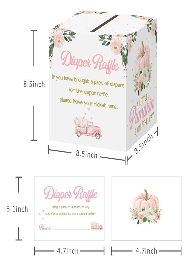 Aukolass Diaper Raffle Card Box with 50 Pcs Pumpkin Diaper Raffle Tickets, Autumn Floral Pumpkin Diaper Raffle Card Box for Baby Shower Games Gender Reveal Party Invitation Insert Card Game (Pink) - Image 5