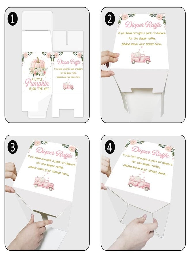 Aukolass Diaper Raffle Card Box with 50 Pcs Pumpkin Diaper Raffle Tickets, Autumn Floral Pumpkin Diaper Raffle Card Box for Baby Shower Games Gender Reveal Party Invitation Insert Card Game (Pink) - Image 4