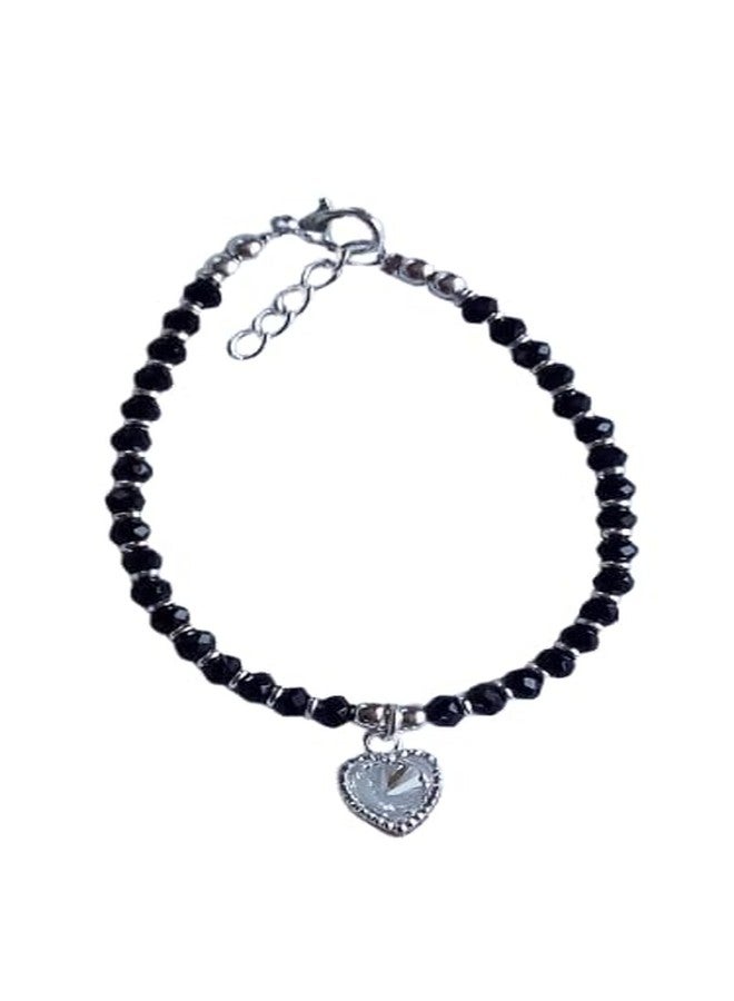 Bhumi Creation Black Crystal Beaded Anklet with Heart Charm, Silver-Toned Heart Pendant, Adjustable Chain - Image 4