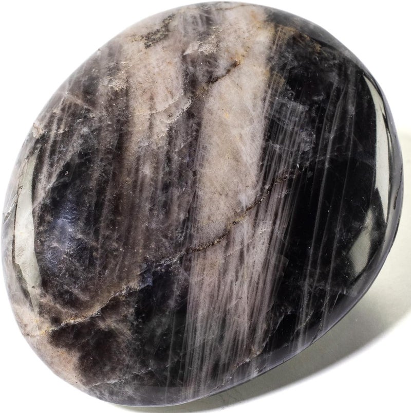 KALIFANO Black Moonstone Palm Stone with Healing & Calming Effects - AAA+ High Energy Piedra de Luna Negra Reiki Worry Crystal Used for Emotional Balance and Intuition (Information Card Included)