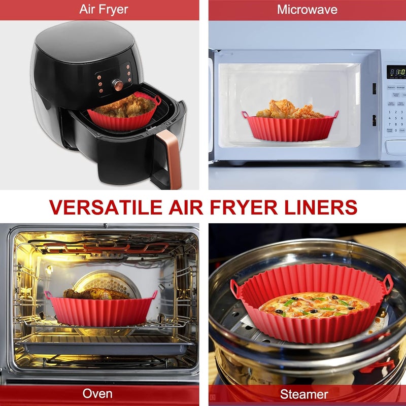 Reberyle Air Fryer Silicone Liners3 PCS Reusable Airfryer Silicone Pot Food Grade Air Fryer Liners 8 inch Easy Cleaning Silicone Air Fryer Baking Tray For 47 QT Air Fryer Basket - Image 2