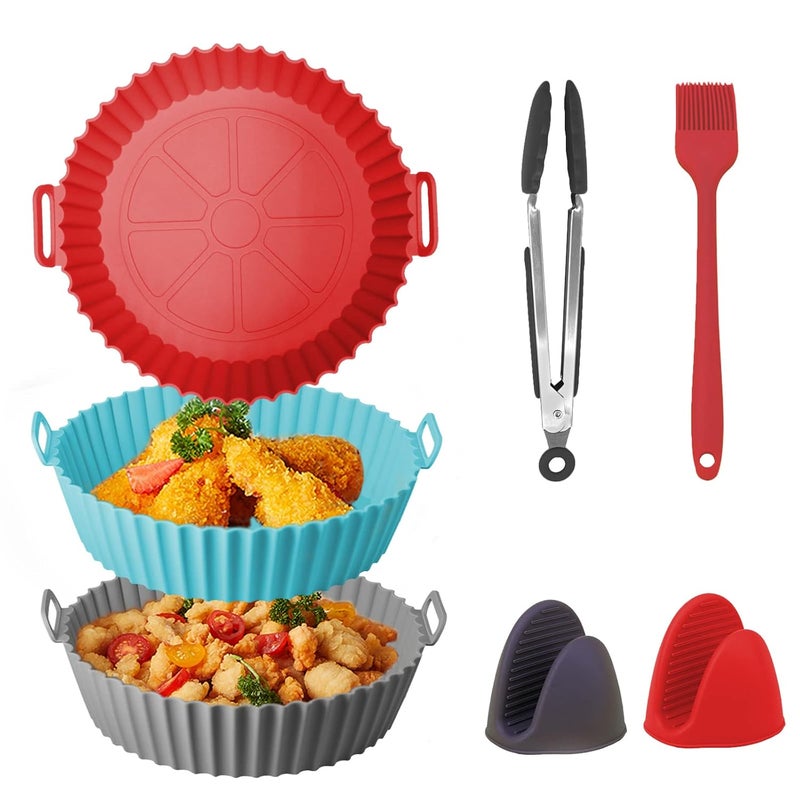 Reberyle Air Fryer Silicone Liners3 PCS Reusable Airfryer Silicone Pot Food Grade Air Fryer Liners 8 inch Easy Cleaning Silicone Air Fryer Baking Tray For 47 QT Air Fryer Basket - Image 1