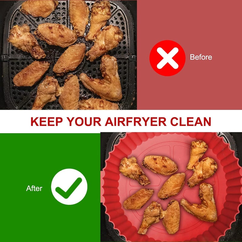 Reberyle Air Fryer Silicone Liners3 PCS Reusable Airfryer Silicone Pot Food Grade Air Fryer Liners 8 inch Easy Cleaning Silicone Air Fryer Baking Tray For 47 QT Air Fryer Basket - Image 3