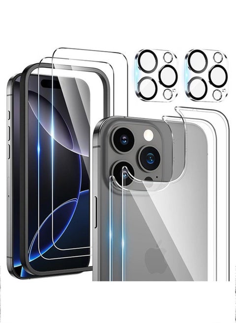 6 in 1 for iPhone 16 Pro Max Screen Protector, [2+2 Pack] iPhone 16 Pro Max Back Screen Protector with Front Screen Protector and Camera Lens Protector and Installation Alignment Frame, 9H Hardness, Ultra HD Clear Tempered Glass Film