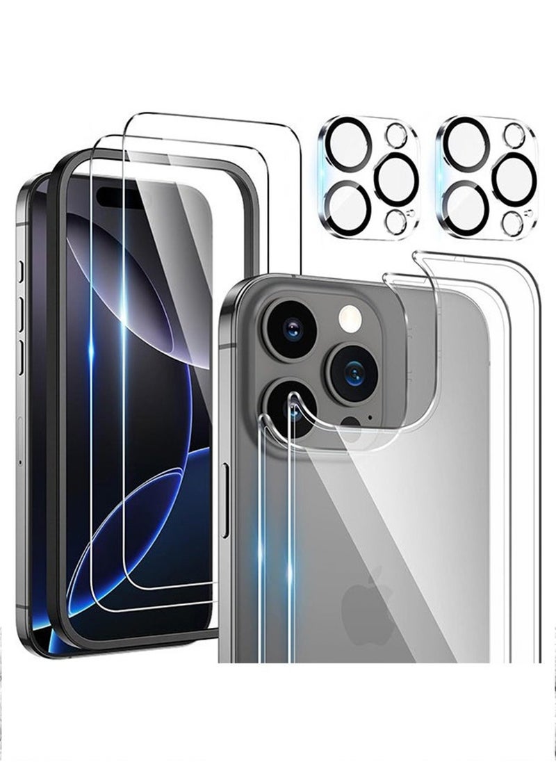 6 in 1 for iPhone 16 Pro Max Screen Protector, [2+2 Pack] iPhone 16 Pro Max Back Screen Protector with Front Screen Protector and Camera Lens Protector and Installation Alignment Frame, 9H Hardness, Ultra HD Clear Tempered Glass Film