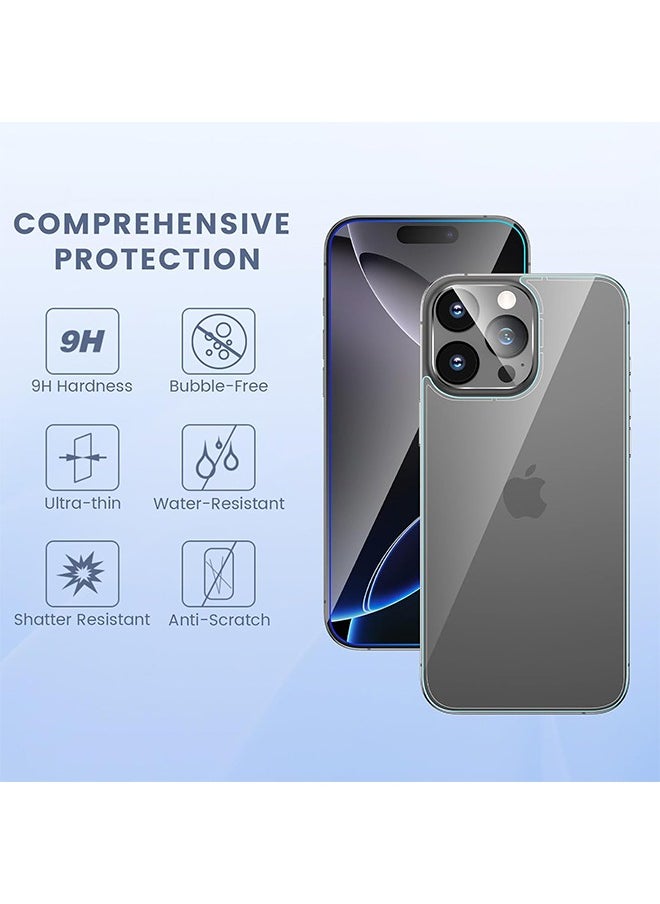 6 in 1 for iPhone 16 Pro Max Screen Protector, [2+2 Pack] iPhone 16 Pro Max Back Screen Protector with Front Screen Protector and Camera Lens Protector and Installation Alignment Frame, 9H Hardness, Ultra HD Clear Tempered Glass Film