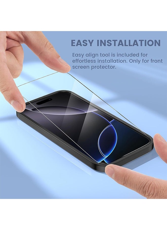 6 in 1 for iPhone 16 Pro Max Screen Protector, [2+2 Pack] iPhone 16 Pro Max Back Screen Protector with Front Screen Protector and Camera Lens Protector and Installation Alignment Frame, 9H Hardness, Ultra HD Clear Tempered Glass Film