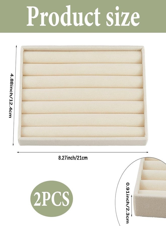 SOFPLATE 2Pcs Ring Tray Organizer Ring Display Racks Antique White Velvet Small Rectangle Flat Trinket Trays Showcase Jewelry Drawer Plate for Home Shop Selling Show Storage for Home Store Supplies - Image 2