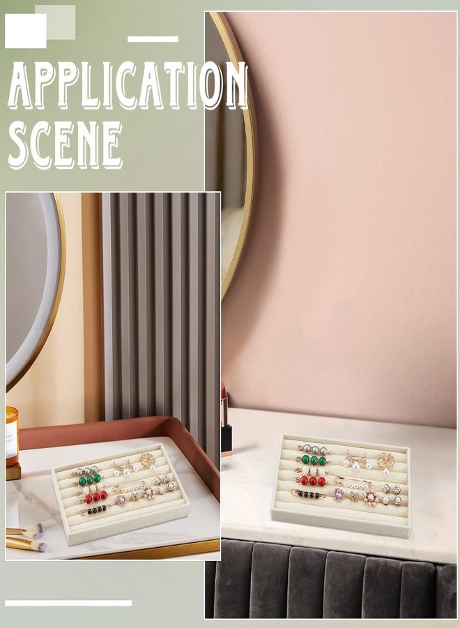 SOFPLATE 2Pcs Ring Tray Organizer Ring Display Racks Antique White Velvet Small Rectangle Flat Trinket Trays Showcase Jewelry Drawer Plate for Home Shop Selling Show Storage for Home Store Supplies - Image 4