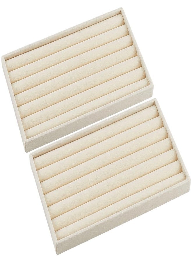 SOFPLATE 2Pcs Ring Tray Organizer Ring Display Racks Antique White Velvet Small Rectangle Flat Trinket Trays Showcase Jewelry Drawer Plate for Home Shop Selling Show Storage for Home Store Supplies - Image 1
