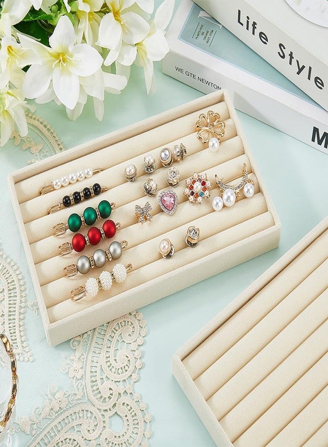 SOFPLATE 2Pcs Ring Tray Organizer Ring Display Racks Antique White Velvet Small Rectangle Flat Trinket Trays Showcase Jewelry Drawer Plate for Home Shop Selling Show Storage for Home Store Supplies - Image 3