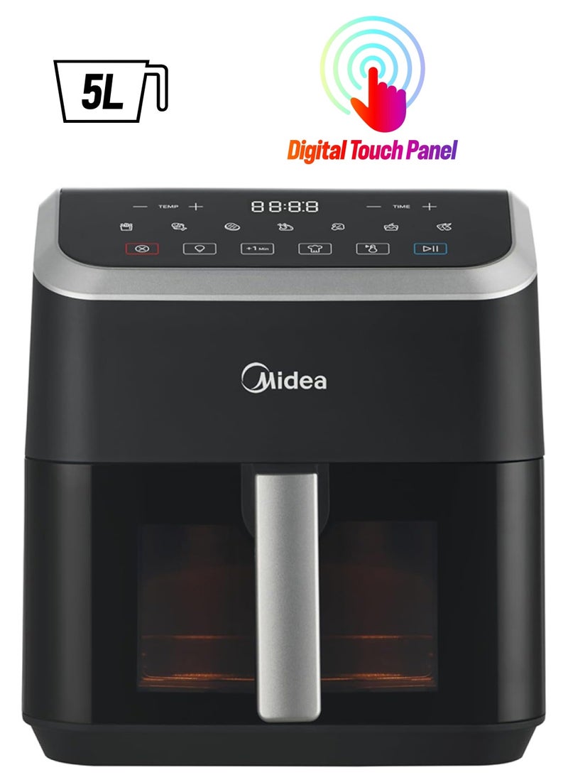 Midea Air Fryer With Digital Touch Control, 5L Capacity, X Cycloneair Technology, See Through Window, Frying, Grilling, Broiling, Roasting, Timer Up To 60 Mins Temperature Control 200°C 5 L 1500 W MAD-550F2APK Black - Image 1