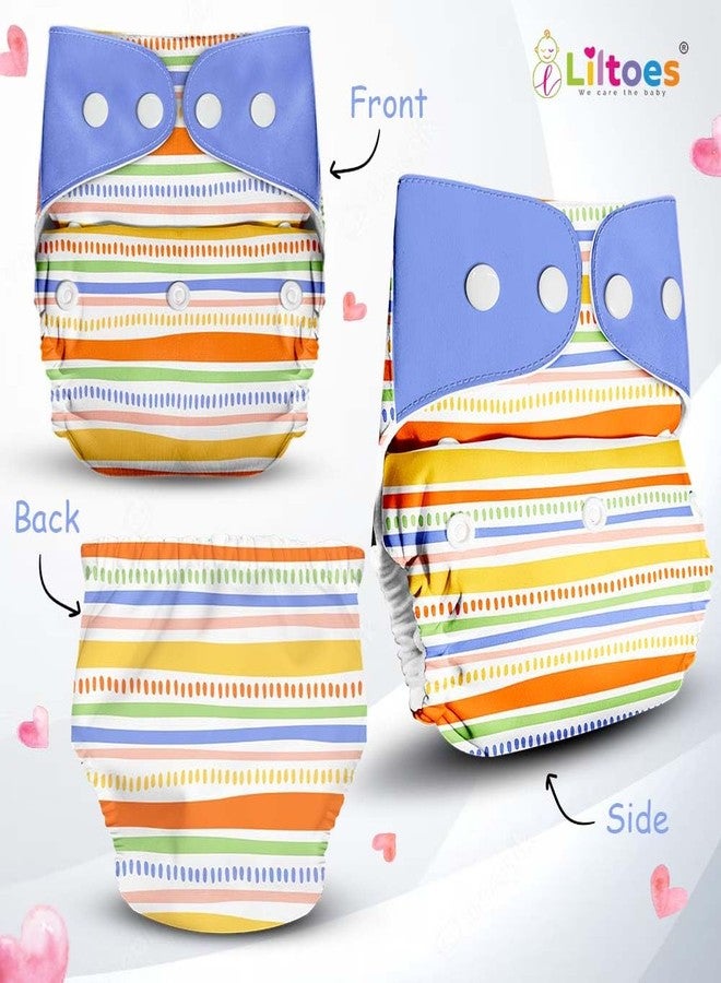 LILTOES Cloth Diapers For New Born Babies 0 to 3 Years | Freesize Adjustable and Reusable | Premium Cloth Nappies Pack of 1 (1 Cloth Diaper + 1 Insert) | (Jazzy Lines) - Image 2