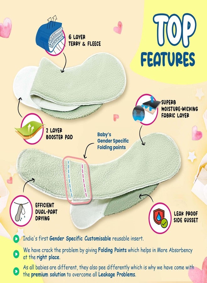 LILTOES Cloth Diapers For New Born Babies 0 to 3 Years | Freesize Adjustable and Reusable | Premium Cloth Nappies Pack of 1 (1 Cloth Diaper + 1 Insert) | (Jazzy Lines) - Image 4