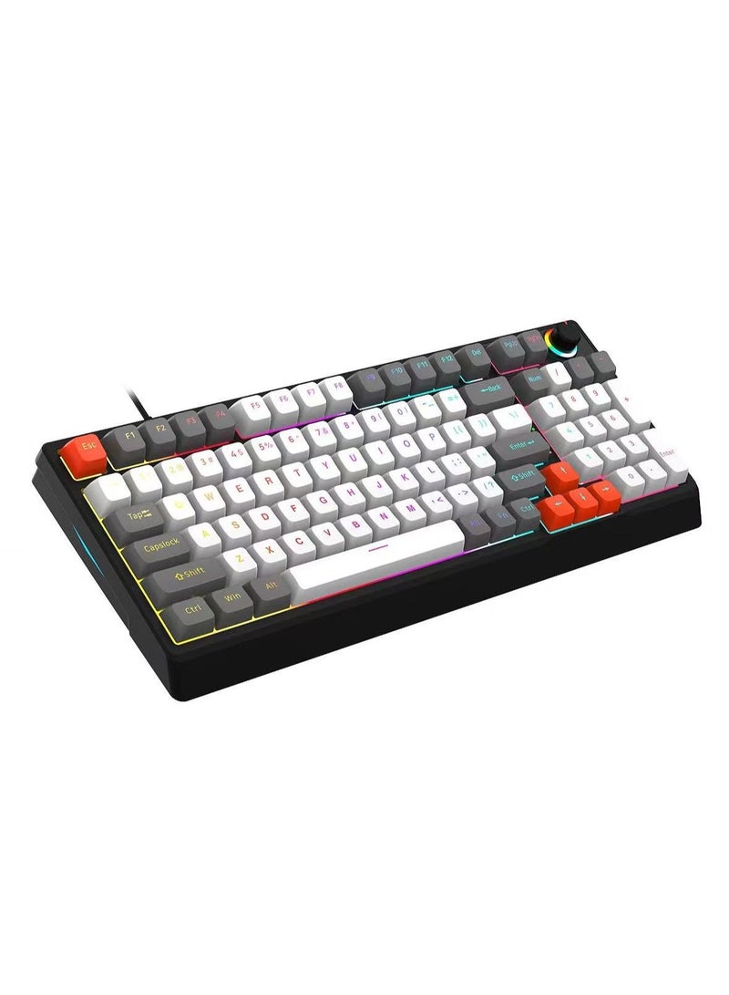 أيه بي جي كيبورد قيمنق ميكانيكي 98 زر سويتش أحمر – إضاءة RGB، أزرار رمادي/أبيض/برتقالي، سلكي USB – كيبورد عربي انجليزي ميكانيكي للألعاب - Image 1