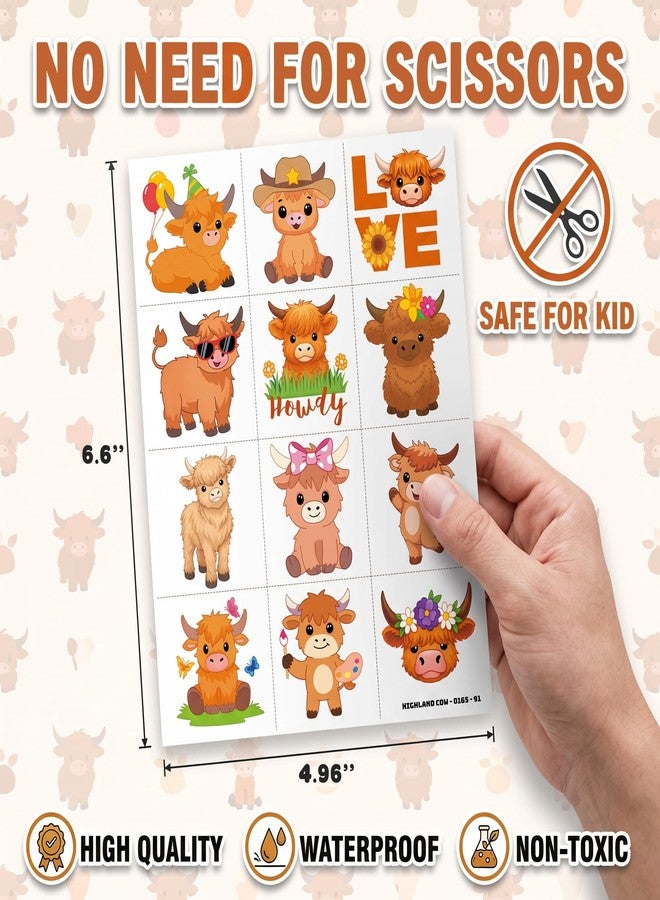 91TATTOOS 96 PCS Cute Cow Print Retro Floral Pre-Cut Temporary Tattoos for Kids - Image 5