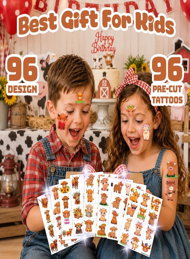 91TATTOOS 96 PCS Cute Cow Print Retro Floral Pre-Cut Temporary Tattoos for Kids - Image 4