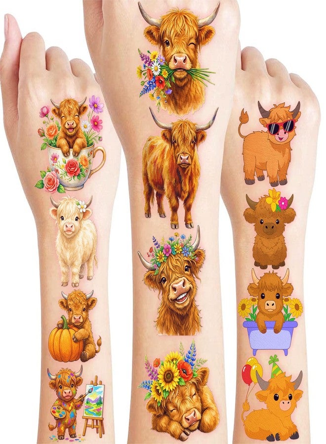 91TATTOOS 96 PCS Cute Cow Print Retro Floral Pre-Cut Temporary Tattoos for Kids - Image 1